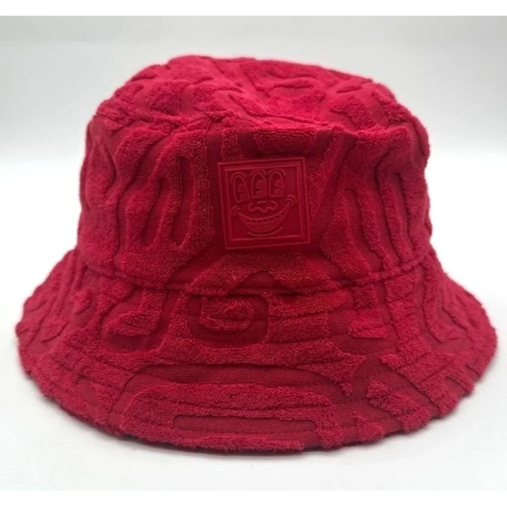 Keith Haring x H&M Red Terry Bucket Hat Size M/58 Textured Jacquard Unisex